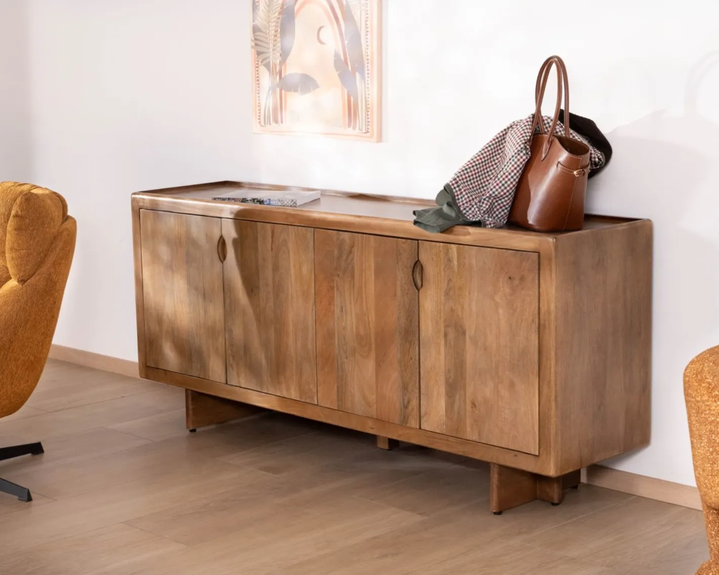 Clearance Enfilade vintage 4 portes en manguier naturel "Odely" 180 cm style rétro chic Buffet Et Bahut