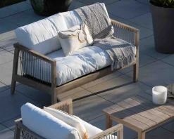 Clearance Ensemble canapé et fauteuils matelassés en teck et corde "Rafita" Canapé De Jardin|Salon De Jardin