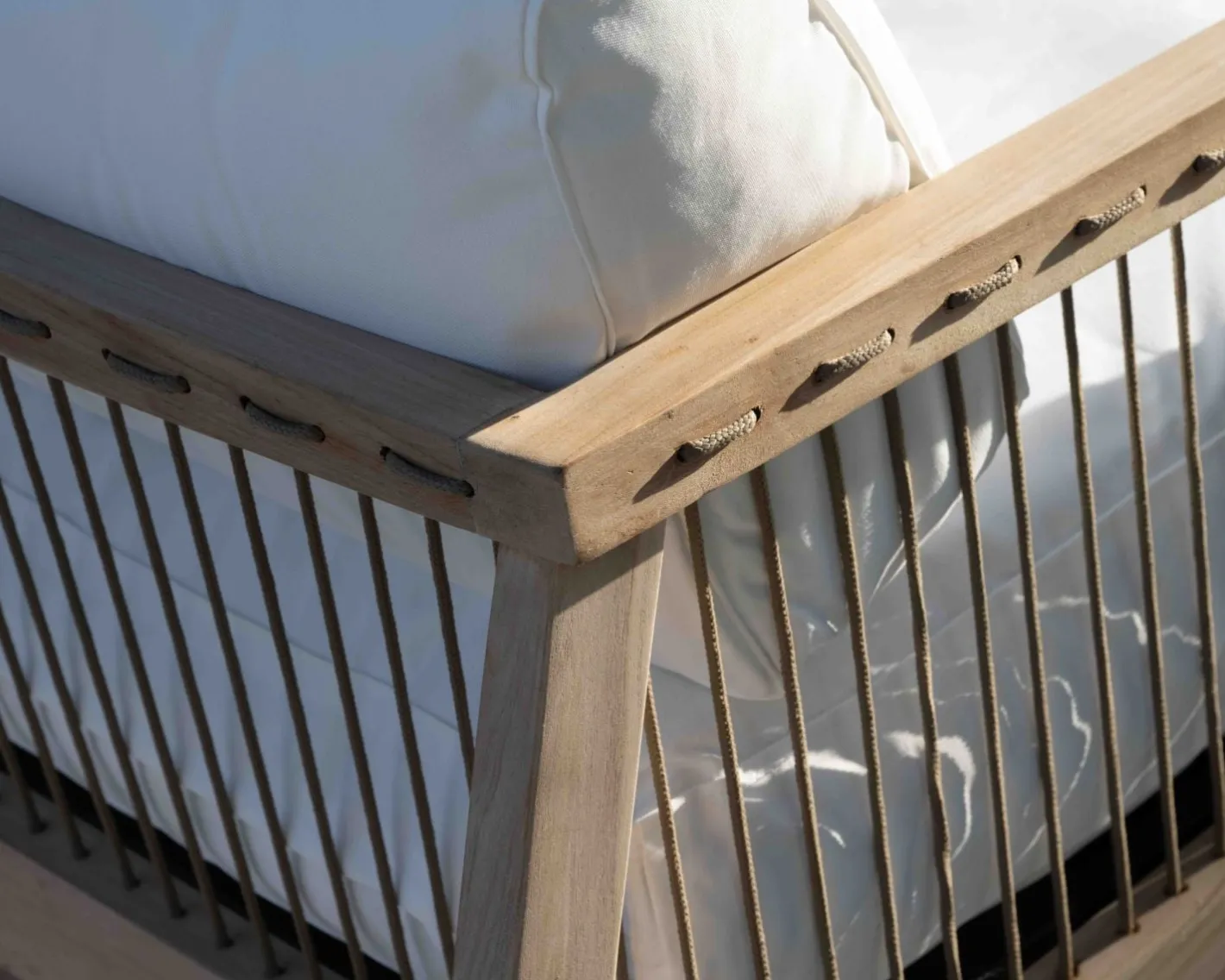 Clearance Ensemble canapé et fauteuils matelassés en teck et corde "Rafita" Canapé De Jardin|Salon De Jardin