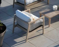 Clearance Ensemble canapé et fauteuils matelassés en teck et corde