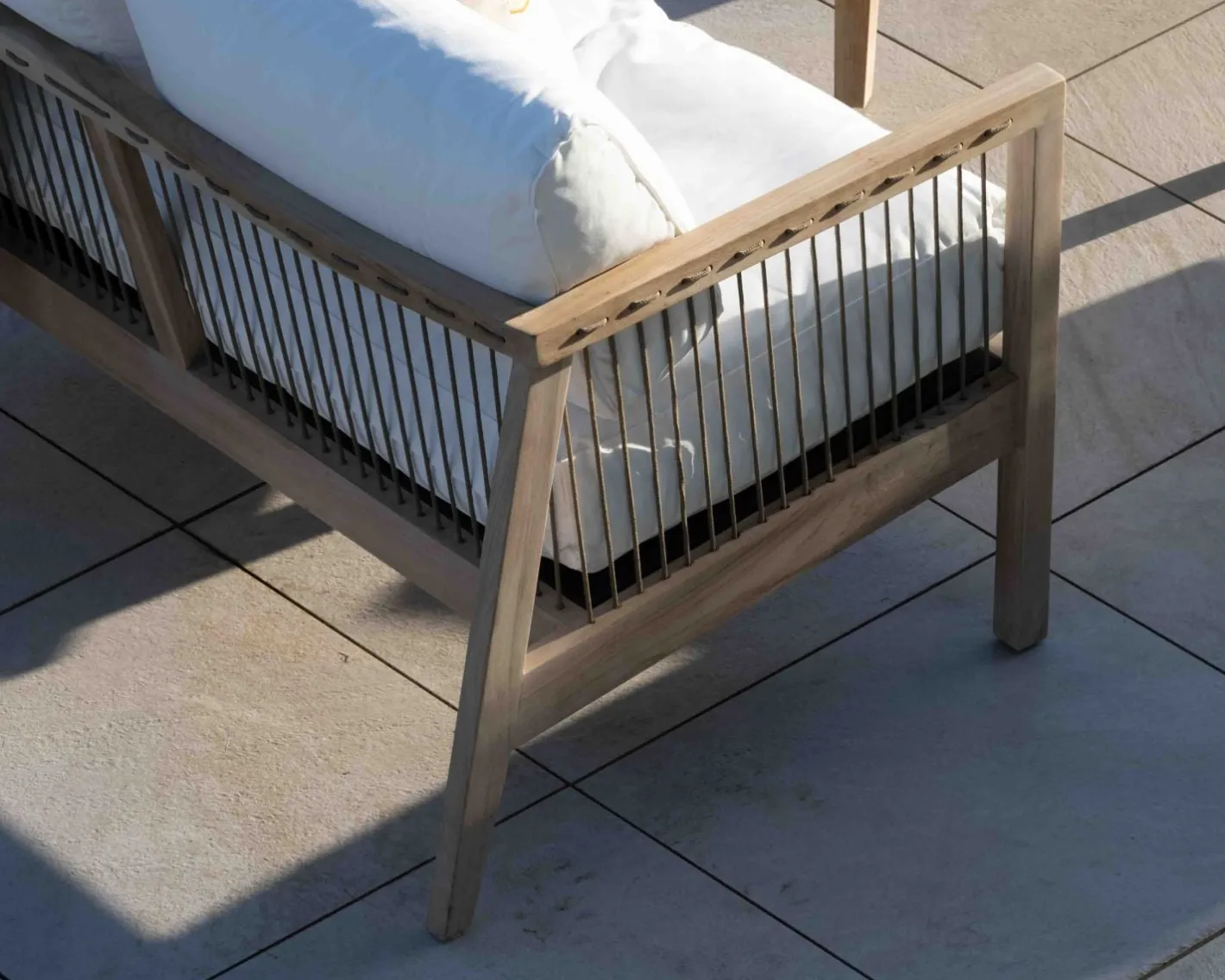 Clearance Ensemble canapé et fauteuils matelassés en teck et corde "Rafita" Canapé De Jardin|Salon De Jardin