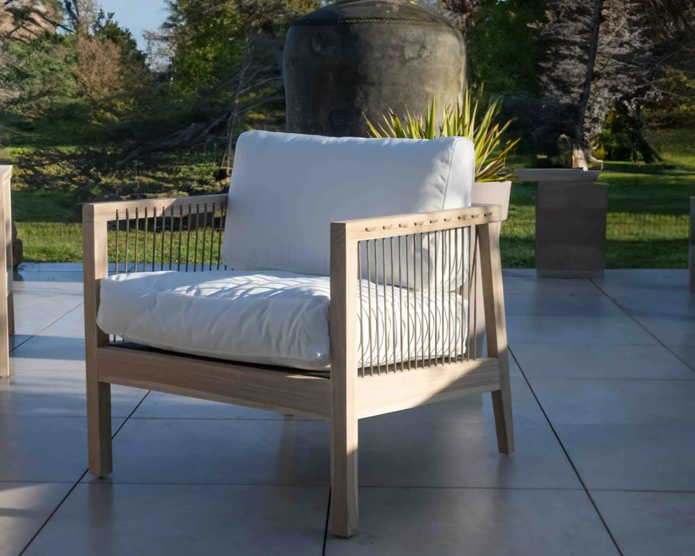 Clearance Ensemble canapé et fauteuils matelassés en teck et corde "Rafita" Canapé De Jardin|Salon De Jardin