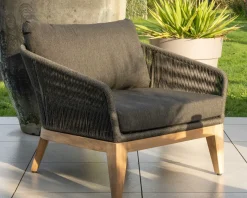 New Ensemble de jardin haut de gamme 3 pièces en teck et tissu gris foncé