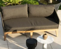 New Ensemble de jardin haut de gamme 3 pièces en teck et tissu gris foncé