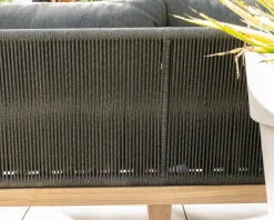 New Ensemble de jardin haut de gamme 3 pièces en teck et tissu gris foncé