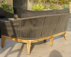 New Ensemble de jardin haut de gamme 3 pièces en teck et tissu gris foncé