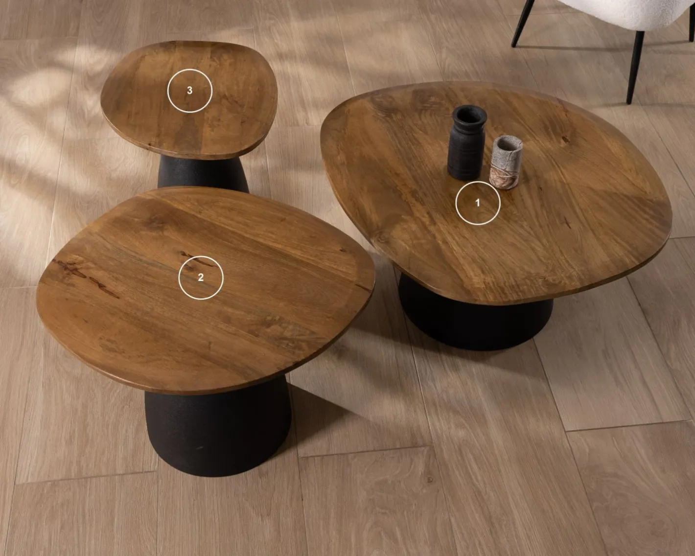 Best Ensemble de 3 tables basses en bois et métal formes galets naturels "Daun" Table D'Appoint