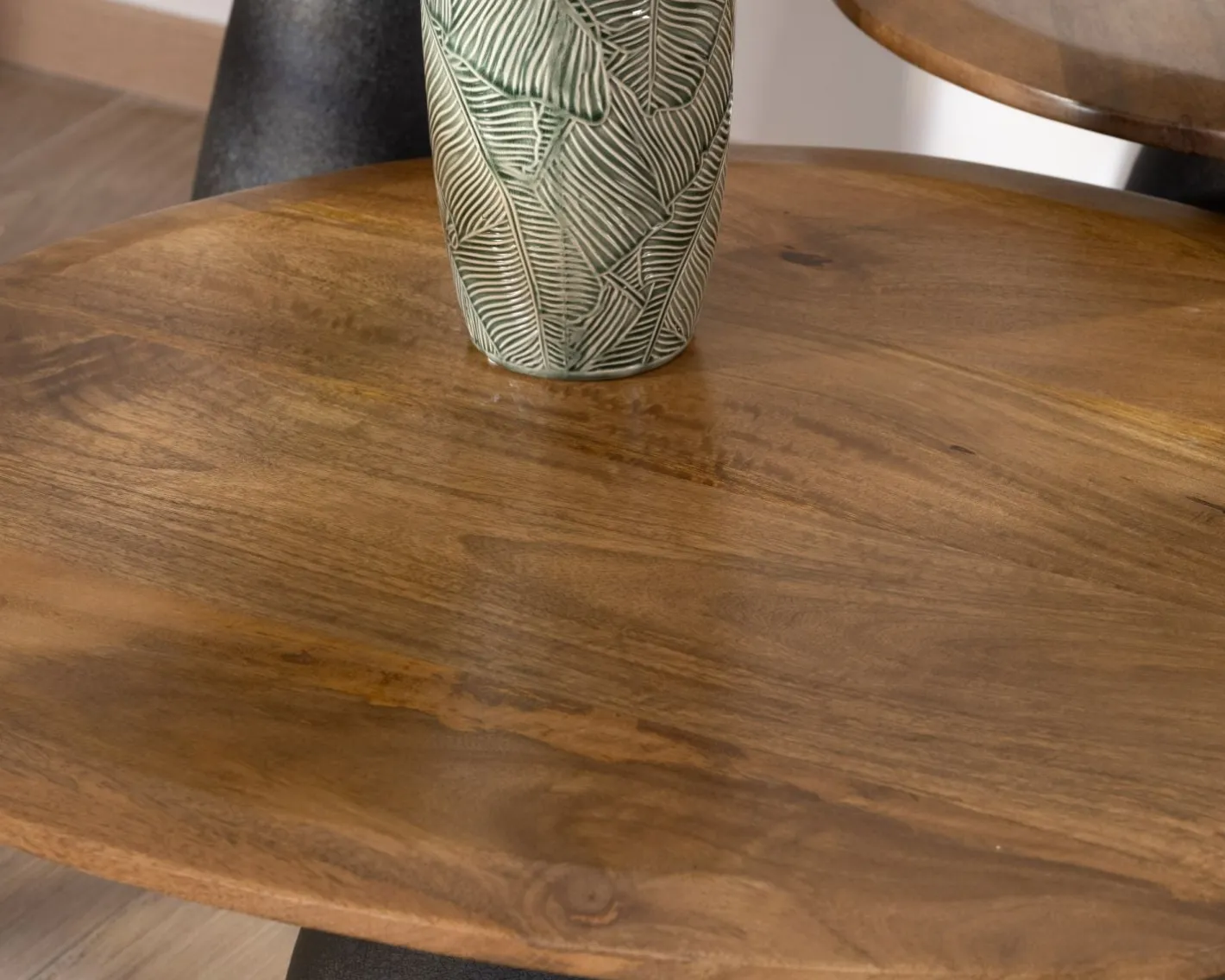 Best Ensemble de 3 tables basses en bois et métal formes galets naturels "Daun" Table D'Appoint