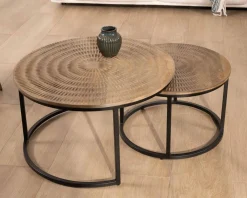 Clearance Ensemble de 2 tables basses rondes gigognes noires plateau bois "Joe" Table Basse Ovale Ou Ronde