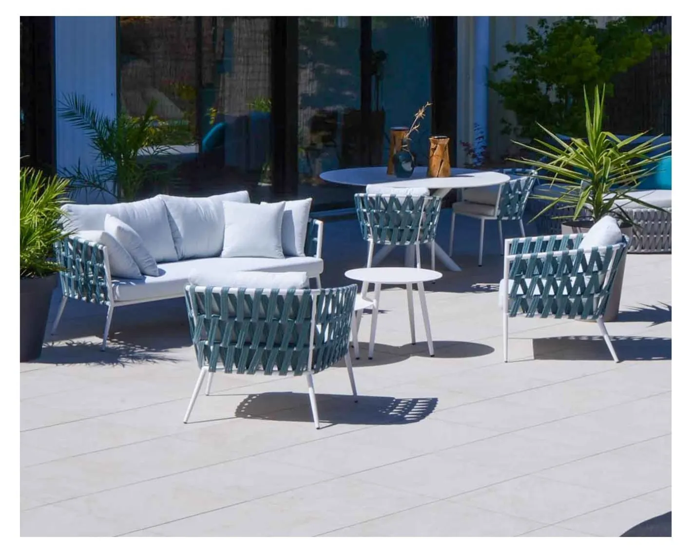 Ensemble de 2 tables basses rondes en aluminium blanc "Saumur" Table Basse Ovale Ou Ronde