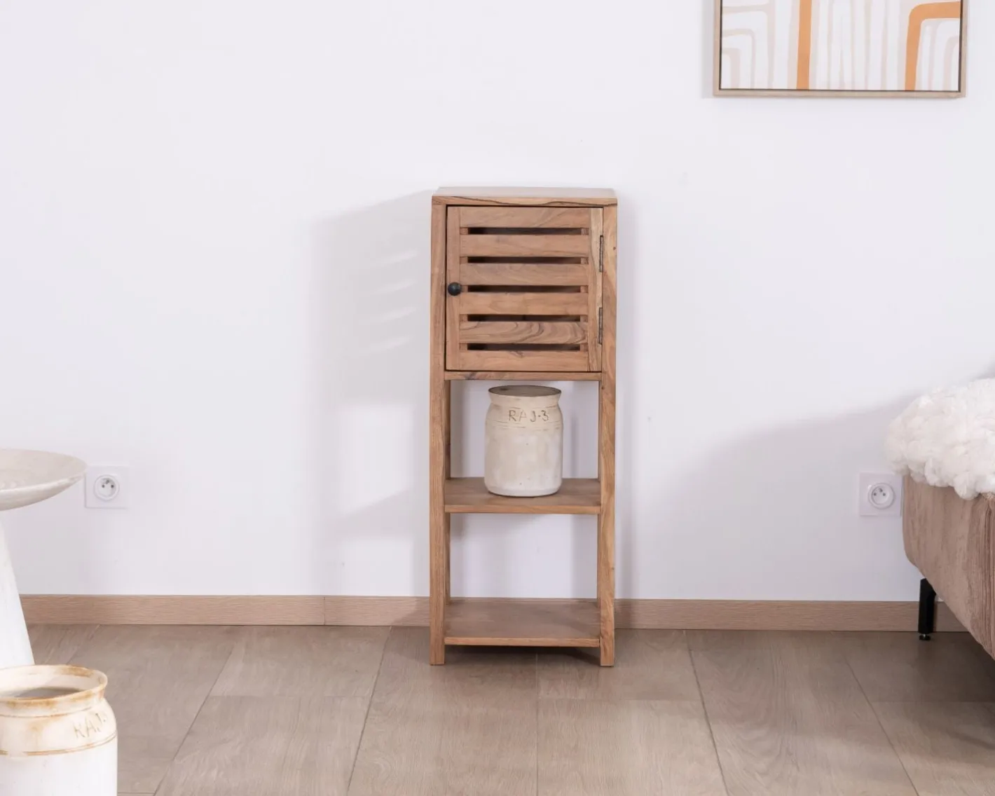 Online Etagère de rangement en acacia avec un compartiment en persienne "Conoa" Etagère