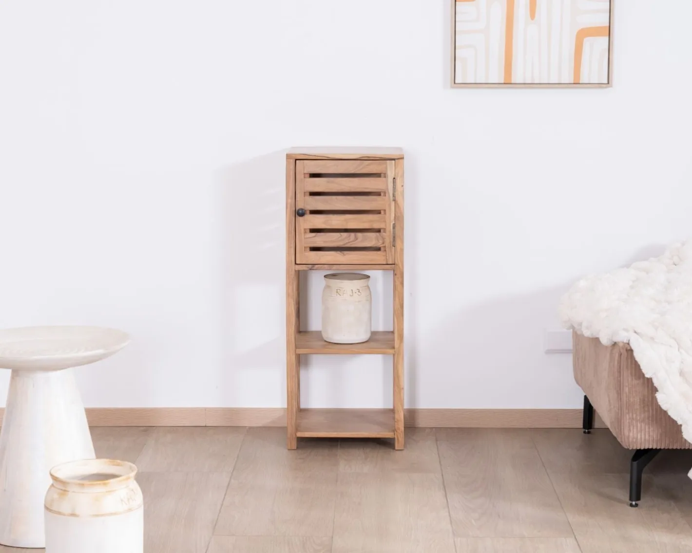 Online Etagère de rangement en acacia avec un compartiment en persienne "Conoa" Etagère