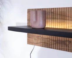 Outlet Etagère murale en acacia avec éclairage LED "Bopee" Etagère|Décoration