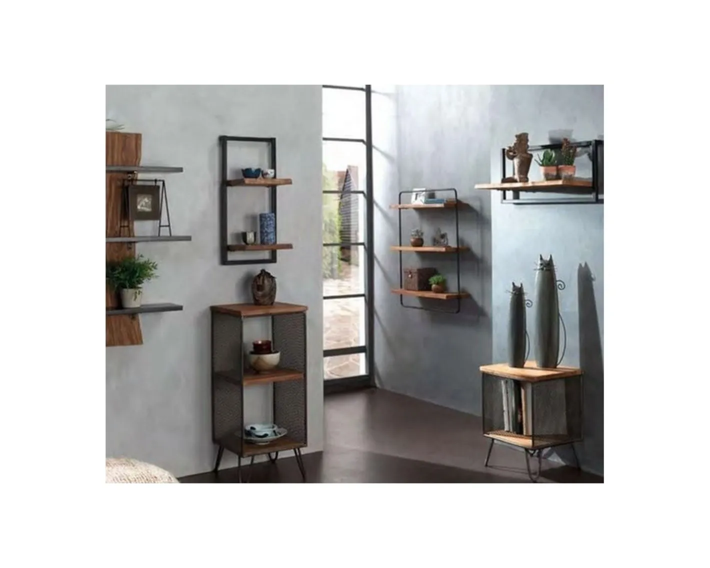 Hot Etagère murale 2 tablettes en teck naturel recyclé et métal "Ulva" Rangement|Décoration