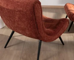 New Fauteuil avec repose-pieds en tissu terracotta en velours "Caspe" Fauteuil