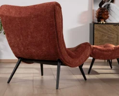 New Fauteuil avec repose-pieds en tissu terracotta en velours 