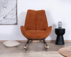 Outlet Fauteuil à bascule contemporain en tissu bouclette terracotta