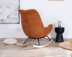 Outlet Fauteuil à bascule contemporain en tissu bouclette terracotta