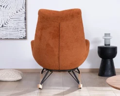 Outlet Fauteuil à bascule contemporain en tissu bouclette terracotta