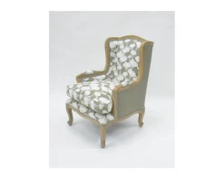 Outlet Fauteuil bergère imprimé ginko taupe et crème "Sofia" ultra confort Fauteuil Bergère