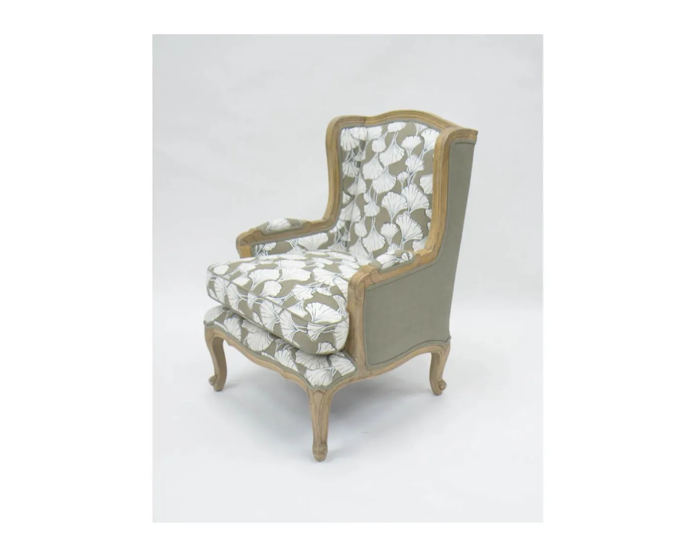 Outlet Fauteuil bergère imprimé ginko taupe et crème "Sofia" ultra confort Fauteuil Bergère