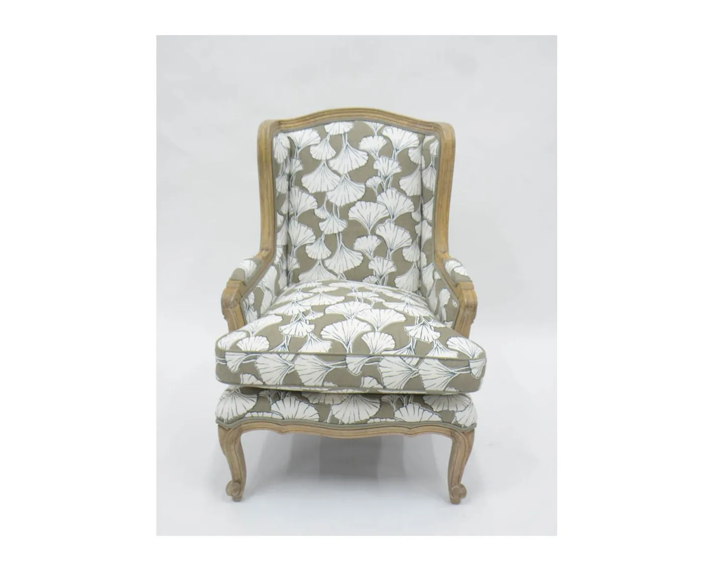Outlet Fauteuil bergère imprimé ginko taupe et crème "Sofia" ultra confort Fauteuil Bergère