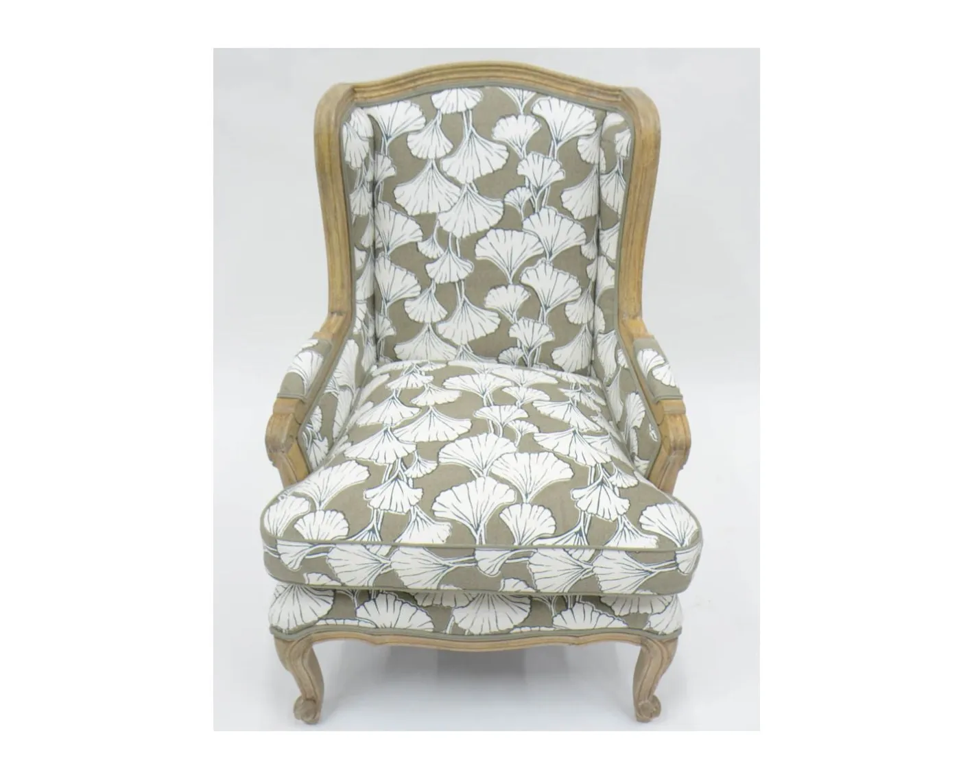 Outlet Fauteuil bergère imprimé ginko taupe et crème "Sofia" ultra confort Fauteuil Bergère
