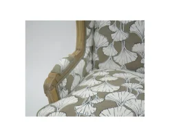 Outlet Fauteuil bergère imprimé ginko taupe et crème