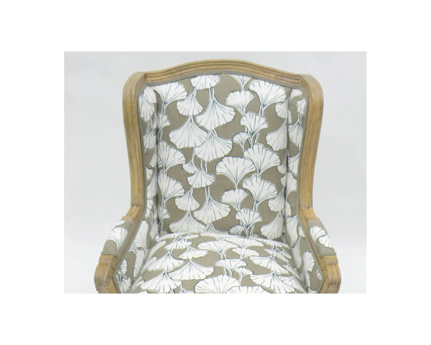 Outlet Fauteuil bergère imprimé ginko taupe et crème "Sofia" ultra confort Fauteuil Bergère