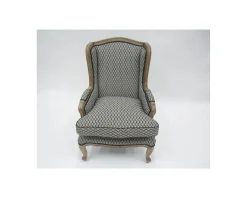 Hot Fauteuil bergère "Sofia" bois massif et tissu noir et blanc à losanges Fauteuil Bergère