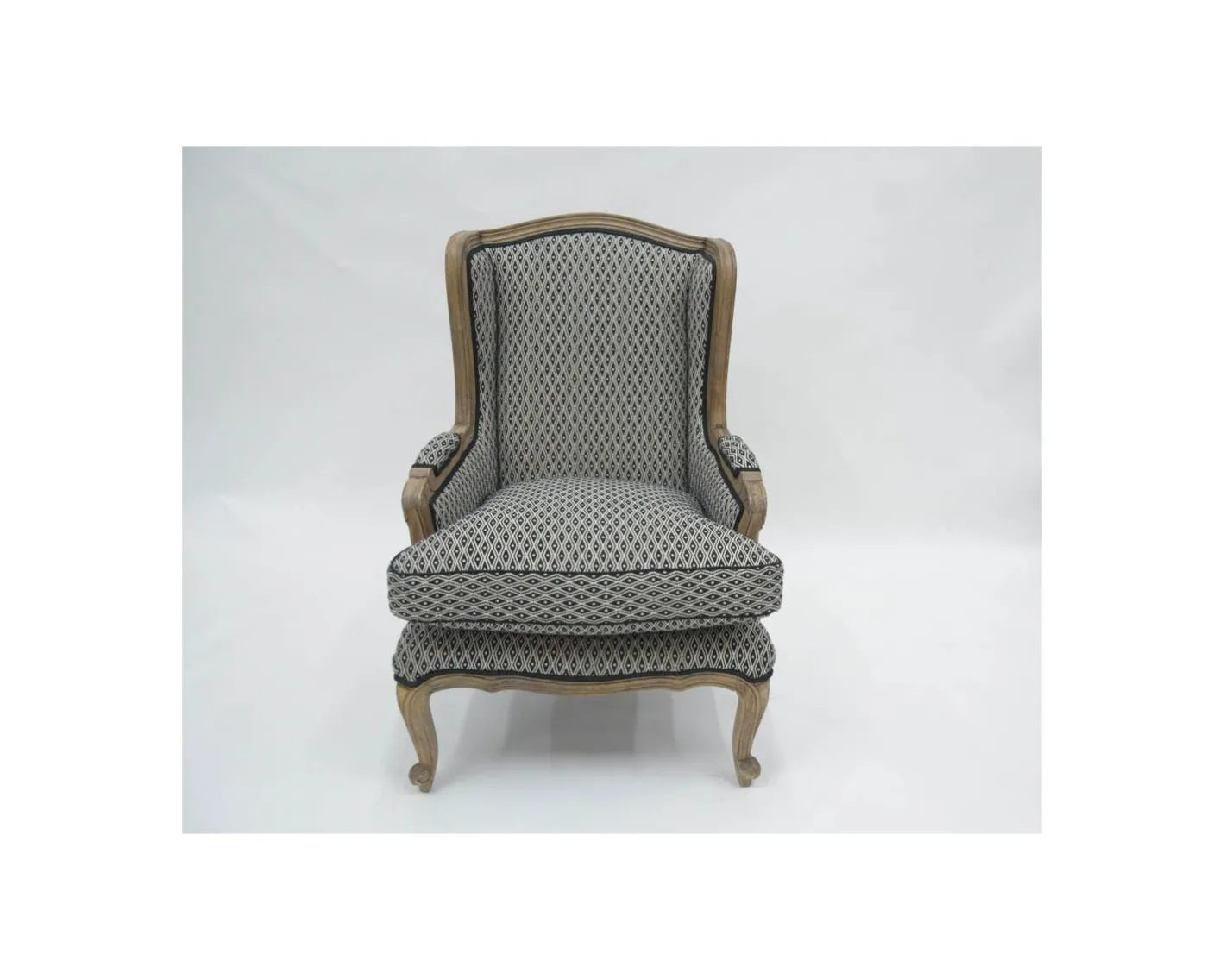 Hot Fauteuil bergère "Sofia" bois massif et tissu noir et blanc à losanges Fauteuil Bergère