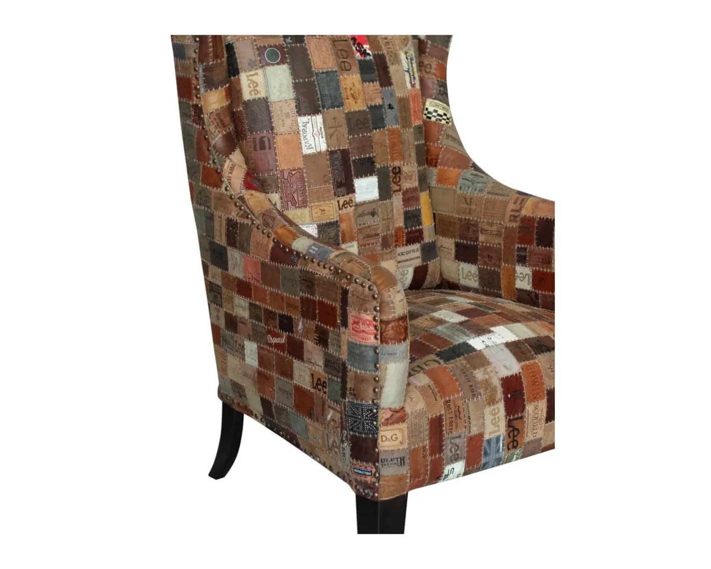 Outlet Fauteuil bergère 100% unique tissu recyclé et bois "Pop Vintage" Fauteuil Bergère