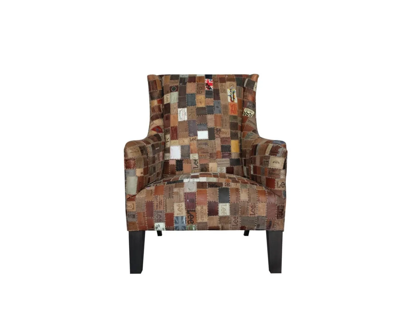 Outlet Fauteuil bergère 100% unique tissu recyclé et bois "Pop Vintage" Fauteuil Bergère