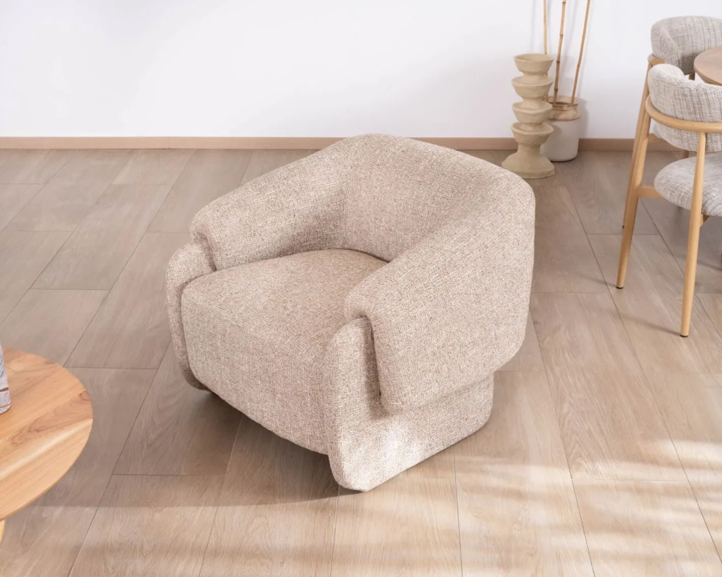 Clearance Fauteuil club revisité « Sweet Culture » en tissu marron chiné esprit vintage contemporain Fauteuil