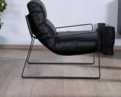 Discount Fauteuil club revisité tissu anthracite et métal noir "Torsten" Fauteuil