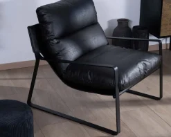 Discount Fauteuil club revisité tissu anthracite et métal noir 