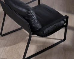 Discount Fauteuil club revisité tissu anthracite et métal noir 