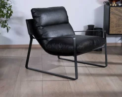 Discount Fauteuil club revisité tissu anthracite et métal noir 