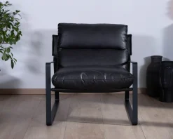 Discount Fauteuil club revisité tissu anthracite et métal noir 