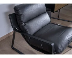 Discount Fauteuil club revisité tissu anthracite et métal noir 