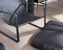 Discount Fauteuil club revisité tissu anthracite et métal noir 