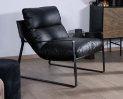 Discount Fauteuil club revisité tissu anthracite et métal noir 