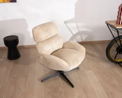 New Fauteuil confort et pivotant en velours camel beige "Bissett" Fauteuil