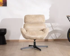 New Fauteuil confort et pivotant en velours camel beige