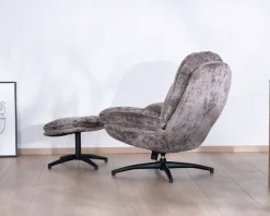 New Fauteuil confort gris cendré esprit rétro avec repose-pieds "Branson" pivotant 360° Fauteuil