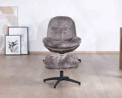 New Fauteuil confort gris cendré esprit rétro avec repose-pieds 