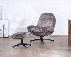 New Fauteuil confort gris cendré esprit rétro avec repose-pieds 