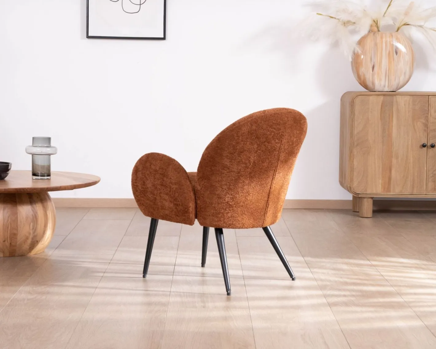 Outlet Fauteuil d'appoint esprit rétro avec accoudoirs en tissu cuivré duveteux "Luno" Fauteuil