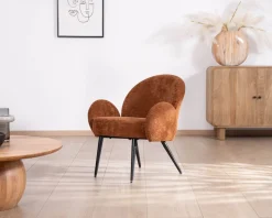 Outlet Fauteuil d'appoint esprit rétro avec accoudoirs en tissu cuivré duveteux