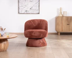 Online Fauteuil d'appoint pivotant en tissu chenillé terracotta "Ladoga" design enveloppant Fauteuil